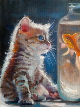 Мастер-класс картина маслом Котенок и рыбка