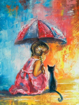 Мастер-класс картина маслом Девочка с котиком